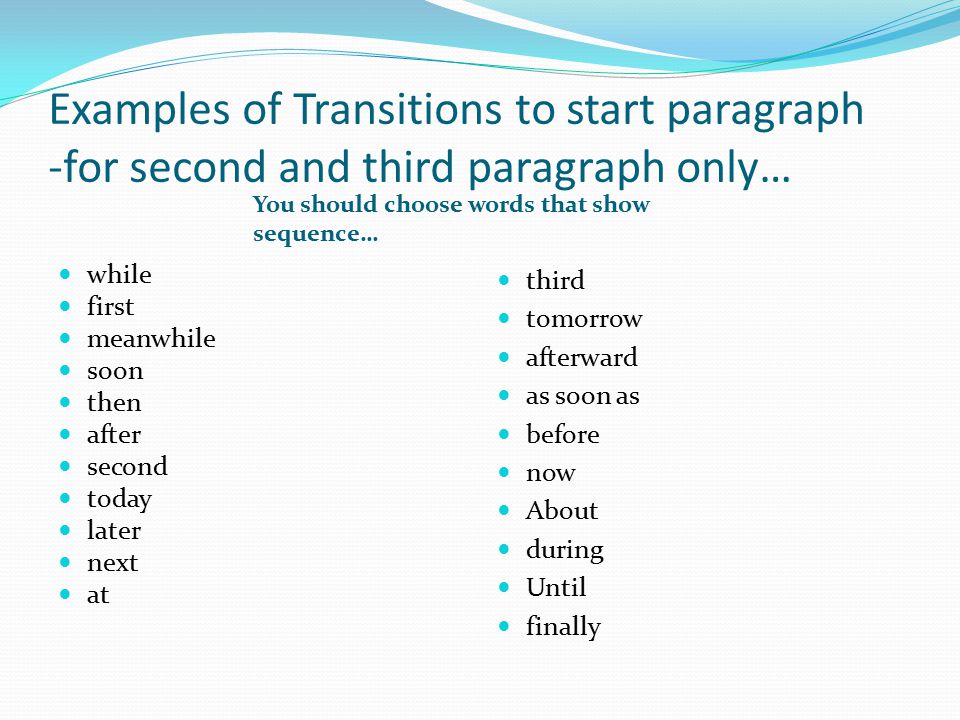 Words to start a paragraph in an essay